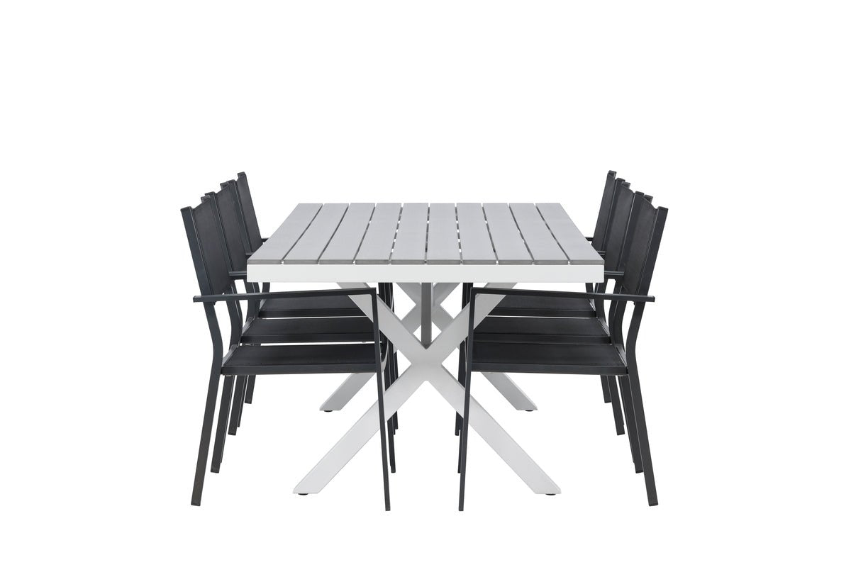 Garten Essgruppe Amaro – 7-teiliges Gartenmöbel-Set in Schwarz Weiß