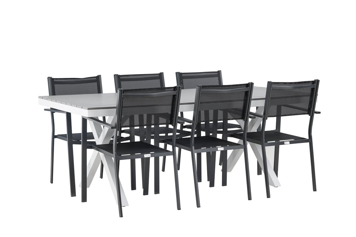 Garten Essgruppe Amaro – 7-teiliges Gartenmöbel-Set in Schwarz Weiß