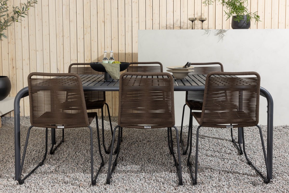 Garten Essgruppe Savannah – 7-teiliges Gartenmöbel-Set mit braunen Stühlen