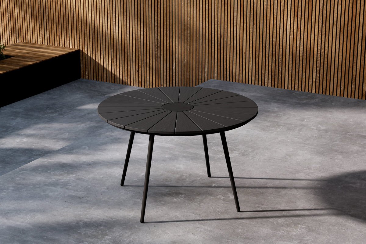 Garten Esstisch Capri - Ø 120cm aus Polywood und Aluminium in Beige oder Schwarz
