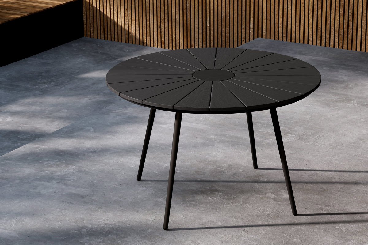 Garten Esstisch Capri - Ø 120cm aus Polywood und Aluminium in Beige oder Schwarz