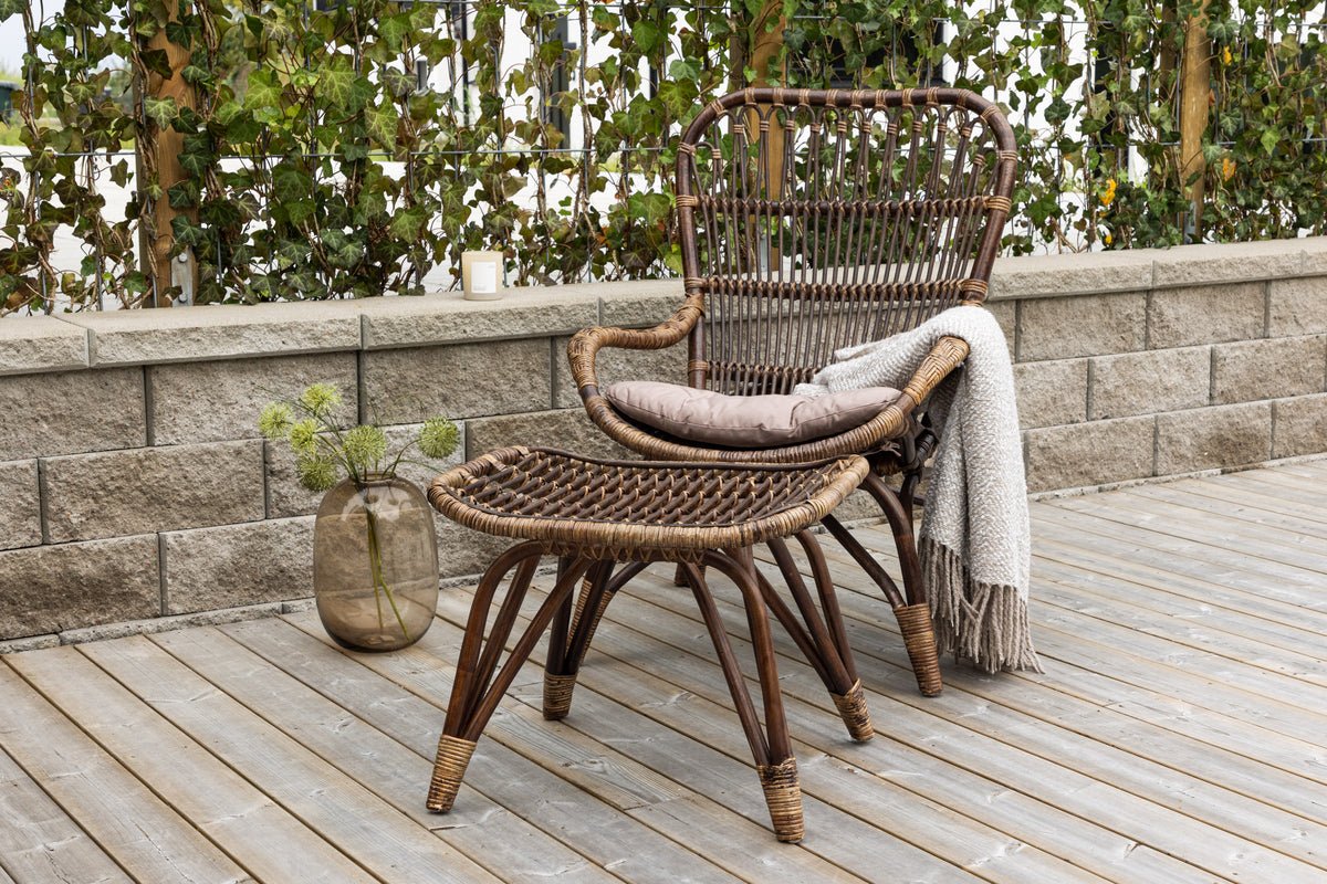 Garten-Loungesessel Neapel - aus Bambus und Rattan in Walnussbraun