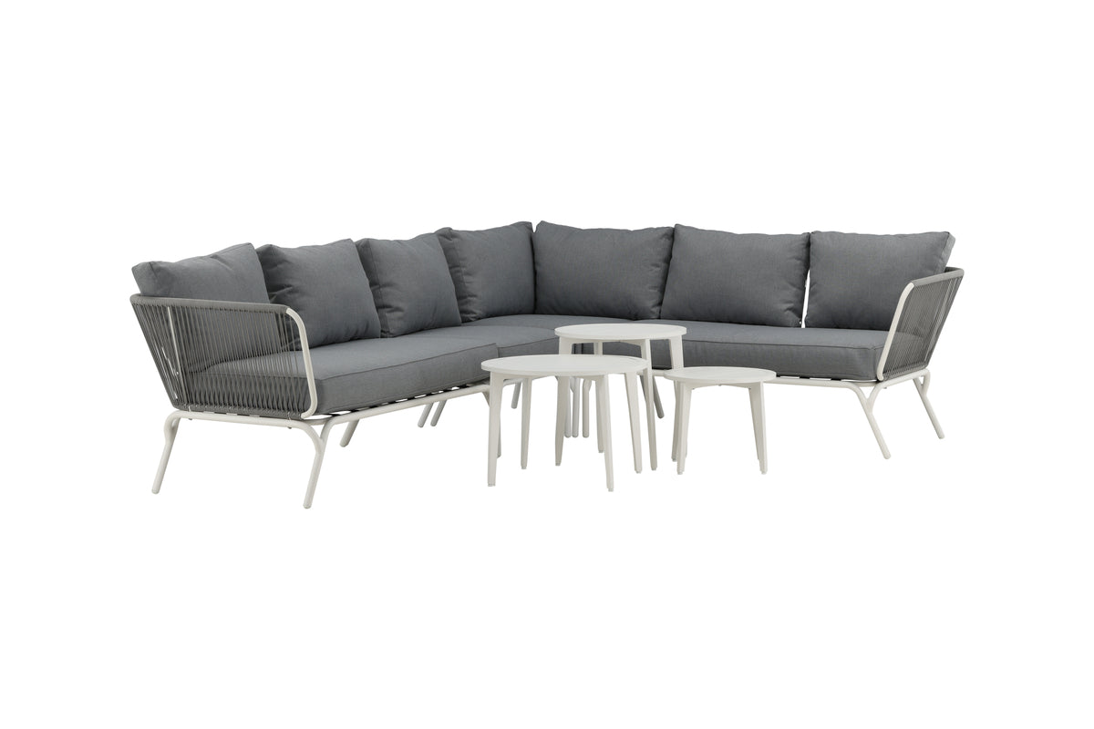 Garten Loungeset Lexy - aus weißem Stahl mit grauen Kissen