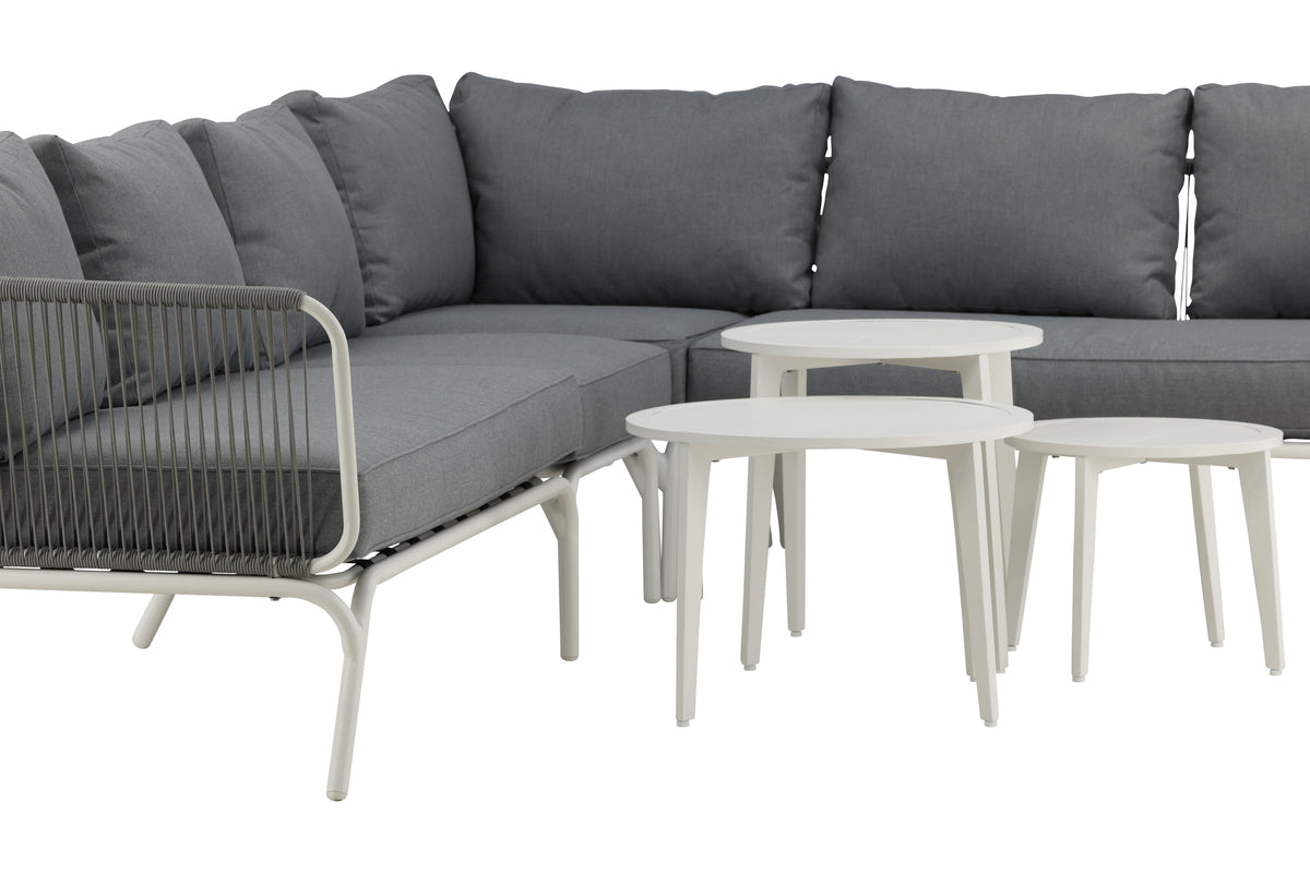 Garten Loungeset Lexy - aus weißem Stahl mit grauen Kissen