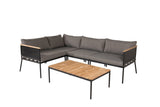 Garten Loungeset Luana – in Weiß & Schwarz mit Teak-Tisch & Polstern