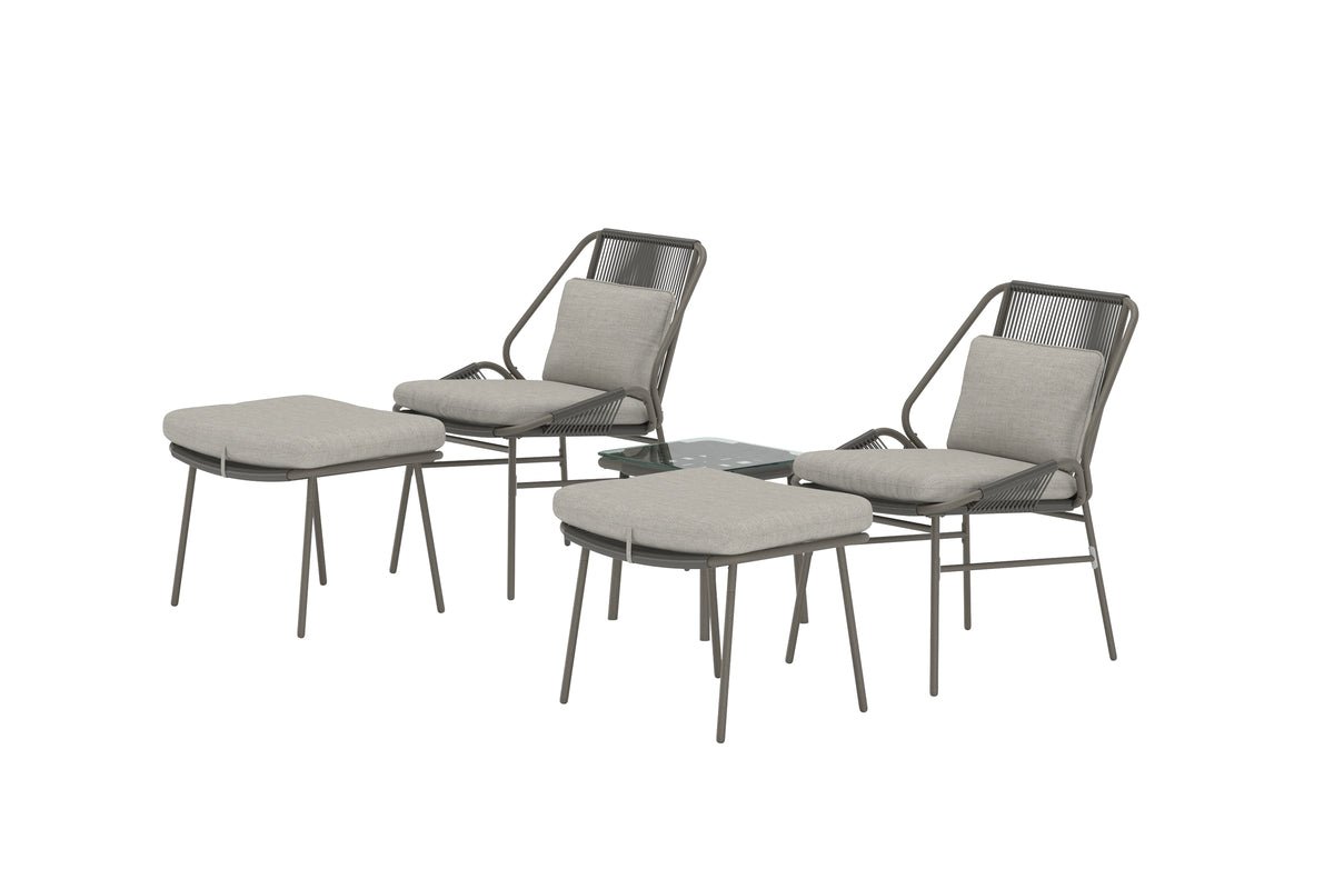 Garten Loungeset Mavero – 5 teiliges Set mit Stühlen und Hockern aus Stahl