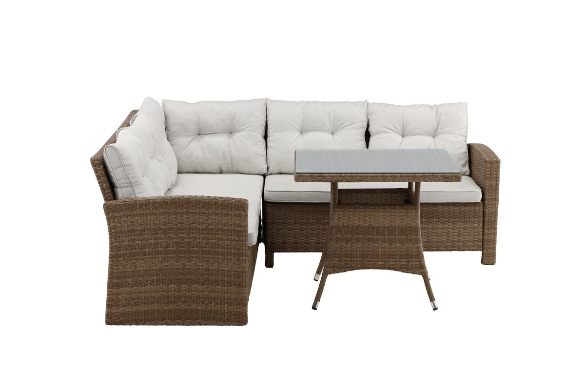 Garten Loungeset Olivia – mit Ecksofa & Glas-Couchtisch in zwei Farben