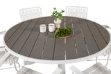 Gartentisch Alani - ein runder Esstisch mit Aintwoodtischplatte und einem Metallgestell