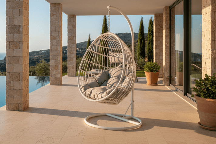 Garten Hängesessel Vegas - aus Rattan/Metall in Weiß
