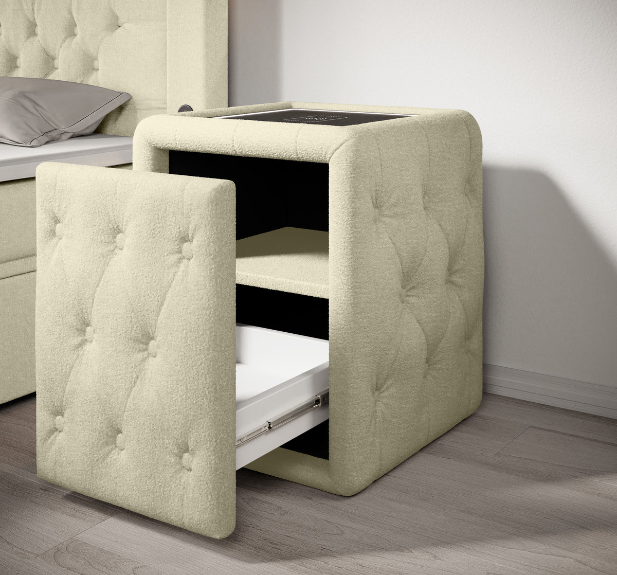 Josy Nachttisch Boucle Beige open