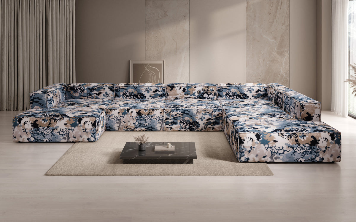 Designer Sofa Lesley U XXL - Jacquard mit Aquarell-Muster