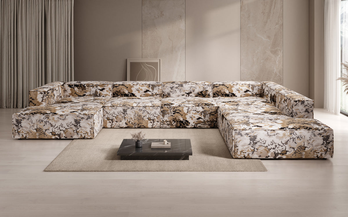 Designer Sofa Lesley U XXL - Jacquard mit Aquarell-Muster