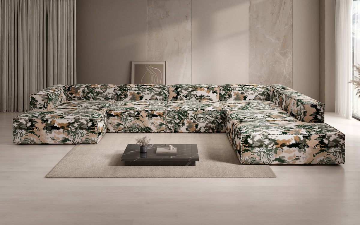 Designer Sofa Lesley U XXL - Jacquard mit Aquarell-Muster