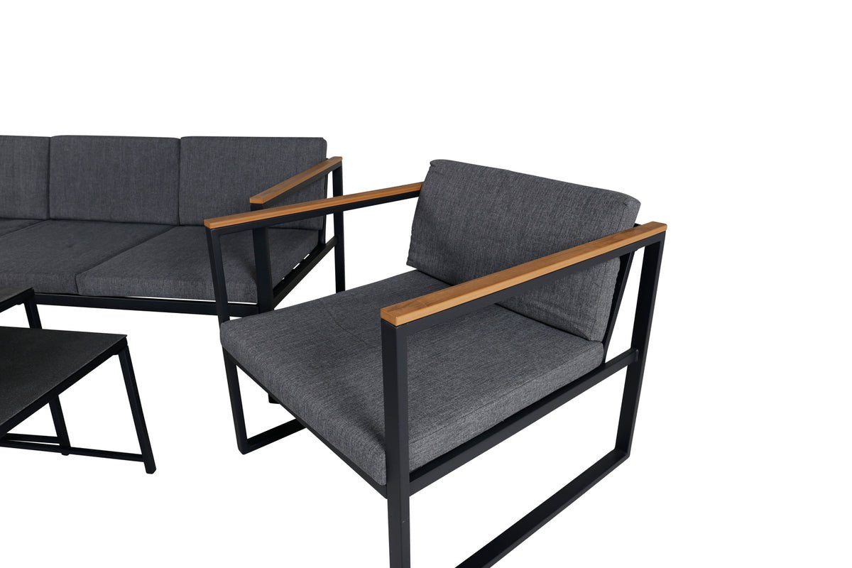 Loungeset Sunrise - aus schwarzem Stahl inkl. Glastischen