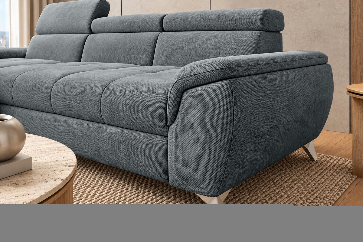 Ecksofa Luno in Strukturstoff Grau, Ottomane links – Detailansicht