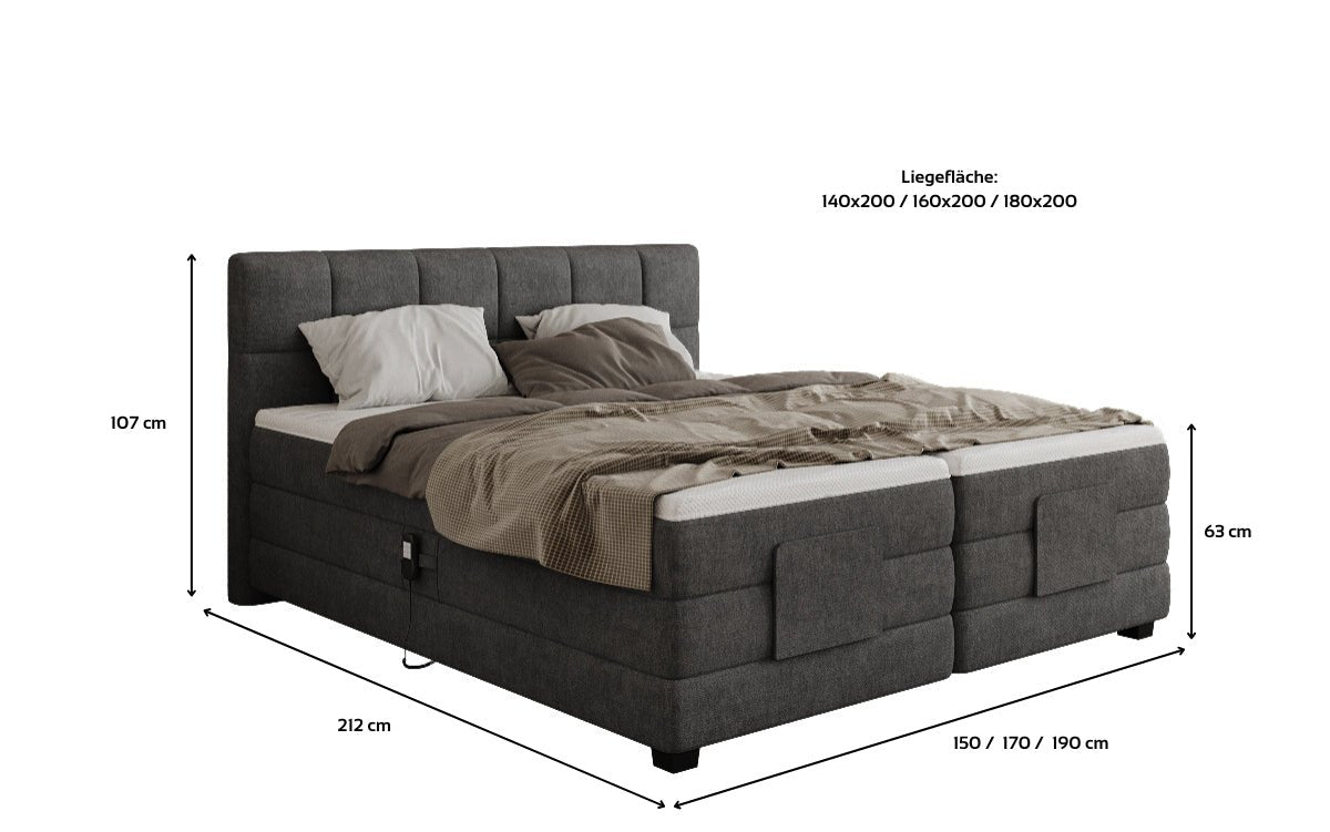 Boxspringbett Monaco - elektrisch verstellbar in Stoff