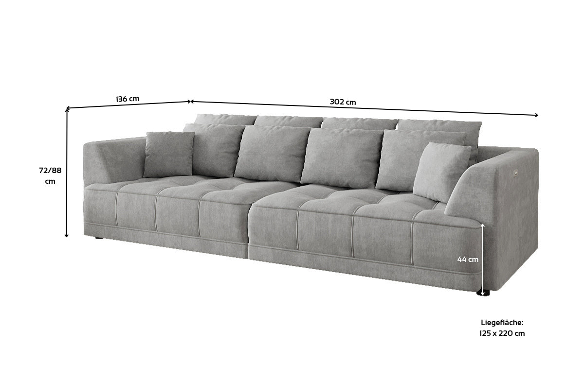 Designer Big Sofa Nuvo in Samt mit elektrischer Schlaffunktion