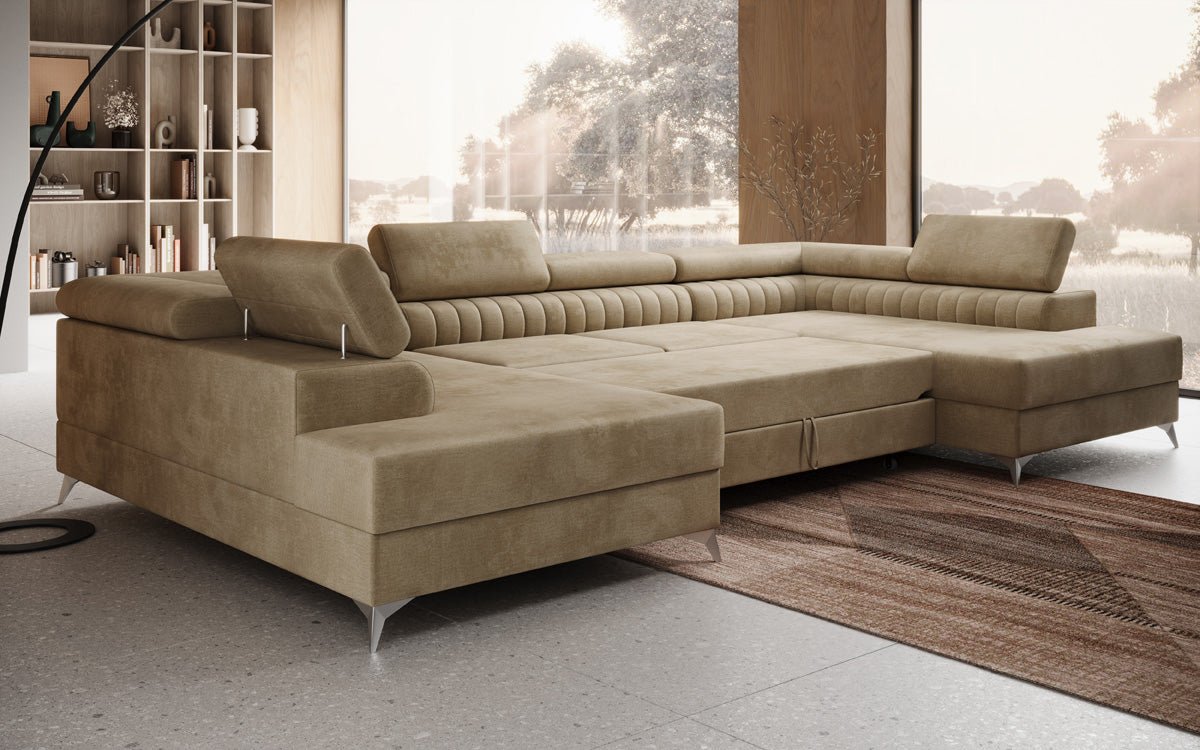 Designer Sofa Aurea U mit Schlaf- und Klappfunktion in Samt