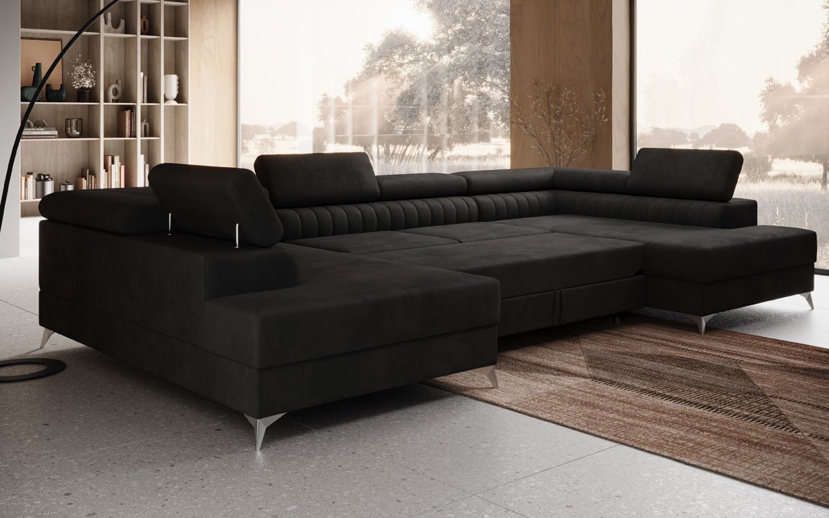 Designer Sofa Aurea U mit Schlaf- und Klappfunktion in Samt
