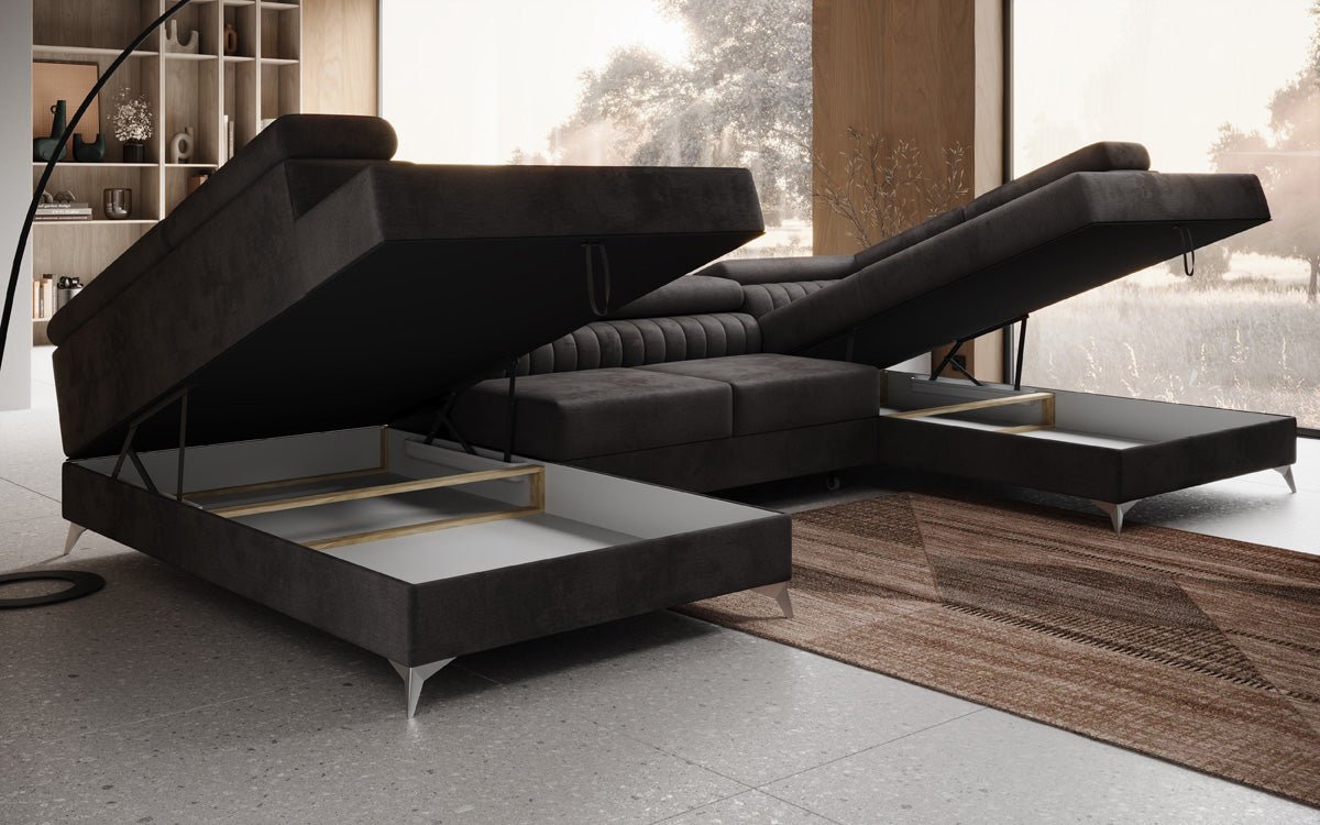 Designer Sofa Aurea U mit Schlaf- und Klappfunktion in Samt
