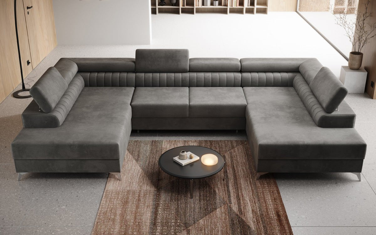 Designer Sofa Aurea U mit Schlaf- und Klappfunktion in Samt