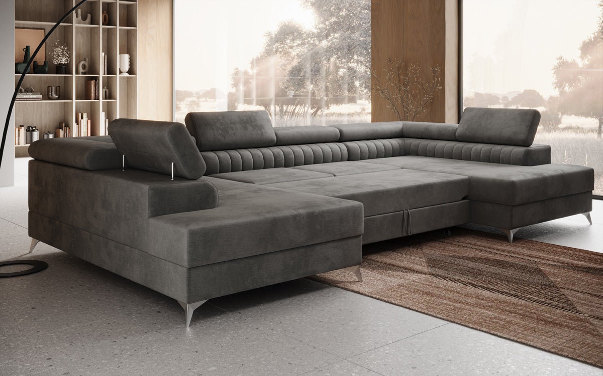 Designer Sofa Aurea U mit Schlaf- und Klappfunktion in Samt