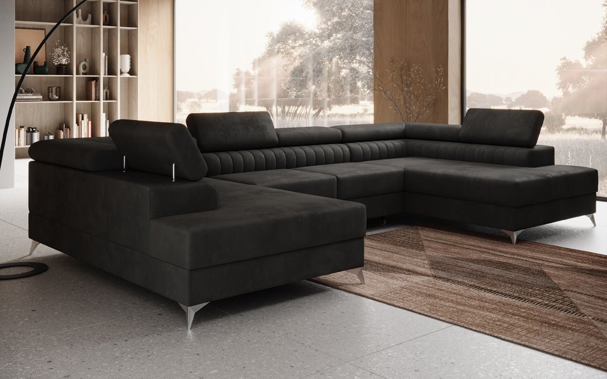 Designer Sofa Aurea U mit Schlaf- und Klappfunktion in Samt