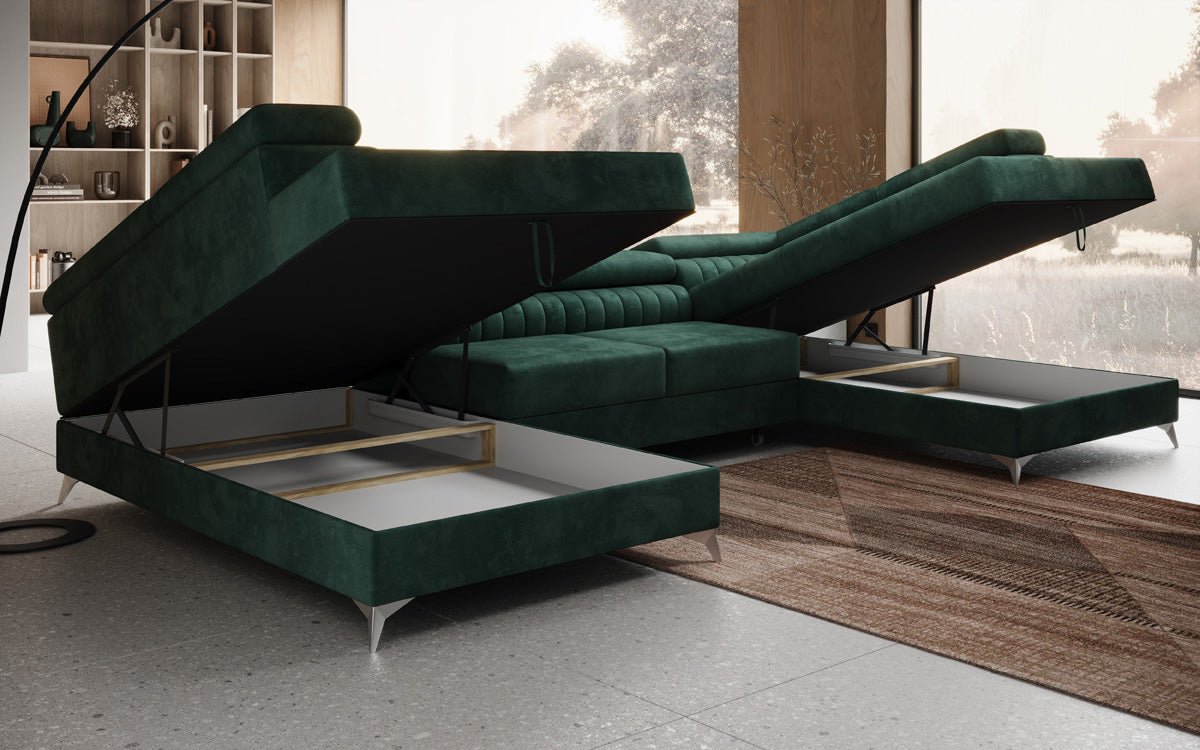 Designer Sofa Aurea U mit Schlaf- und Klappfunktion in Samt