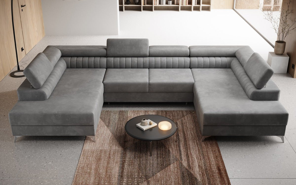 Designer Sofa Aurea U mit Schlaf- und Klappfunktion in Samt