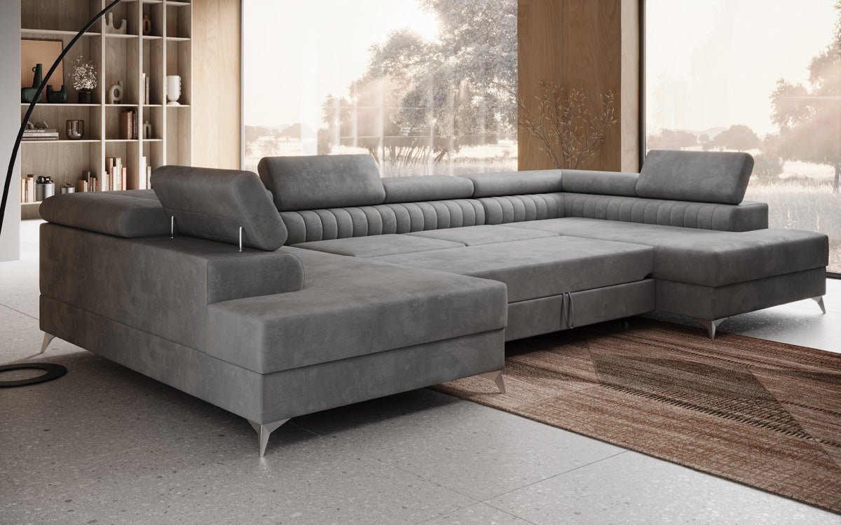 Designer Sofa Aurea U mit Schlaf- und Klappfunktion in Samt