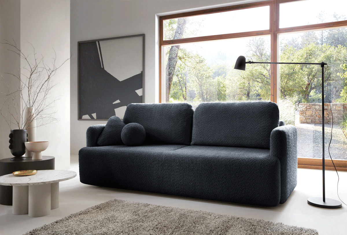 Designer Sofa Celiné Bouclé mit Schlaffunktion und Stauraum