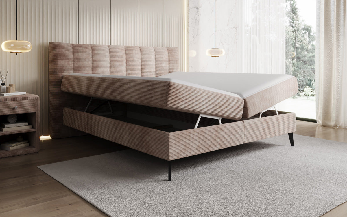 Boxspringbett Ines in Cord mit Stauraum