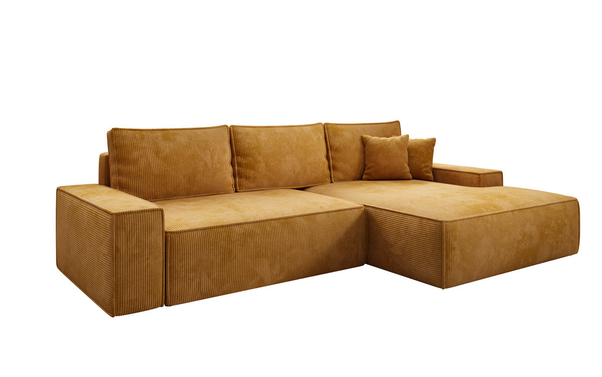 Designer Ecksofa Verona mit breiter Ottomane mit Schlaf- und Klappfunktion in Cord