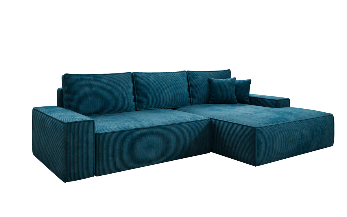 Designer Ecksofa Verona mit breiter Ottomane mit Schlaf- und Klappfunktion in Cord