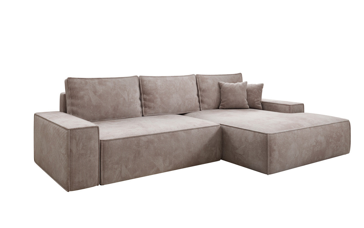 Designer Ecksofa Verona mit breiter Ottomane mit Schlaf- und Klappfunktion in Cord