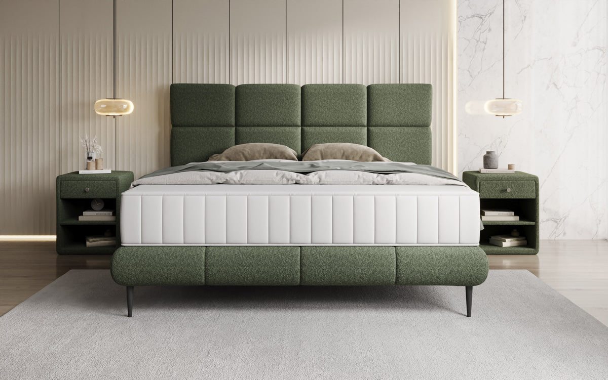 Boxspringbett Nessa mit hohen Füßen in Teddy Bouclé
