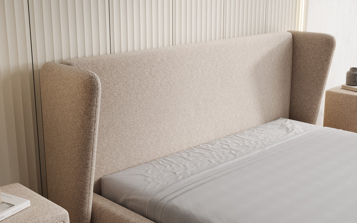 Designer Polsterbett Rosalie in Strukturstoff mit Stauraum