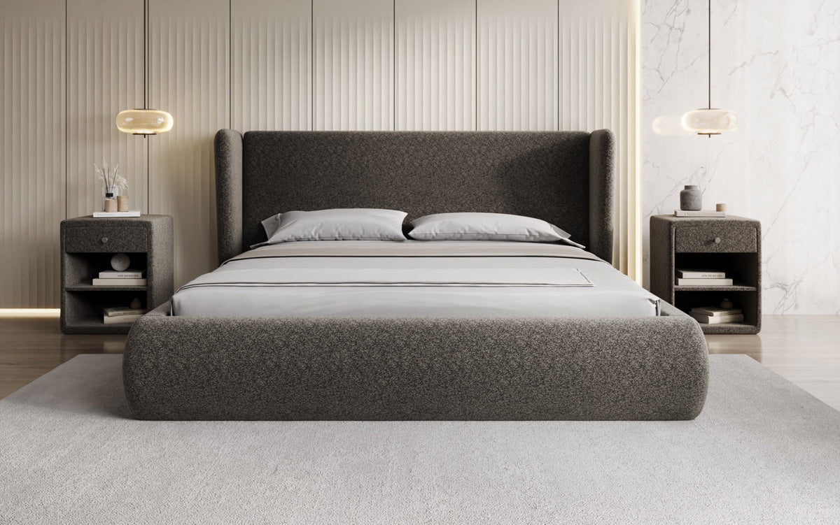 Designer Polsterbett Rosalie in Strukturstoff mit Stauraum