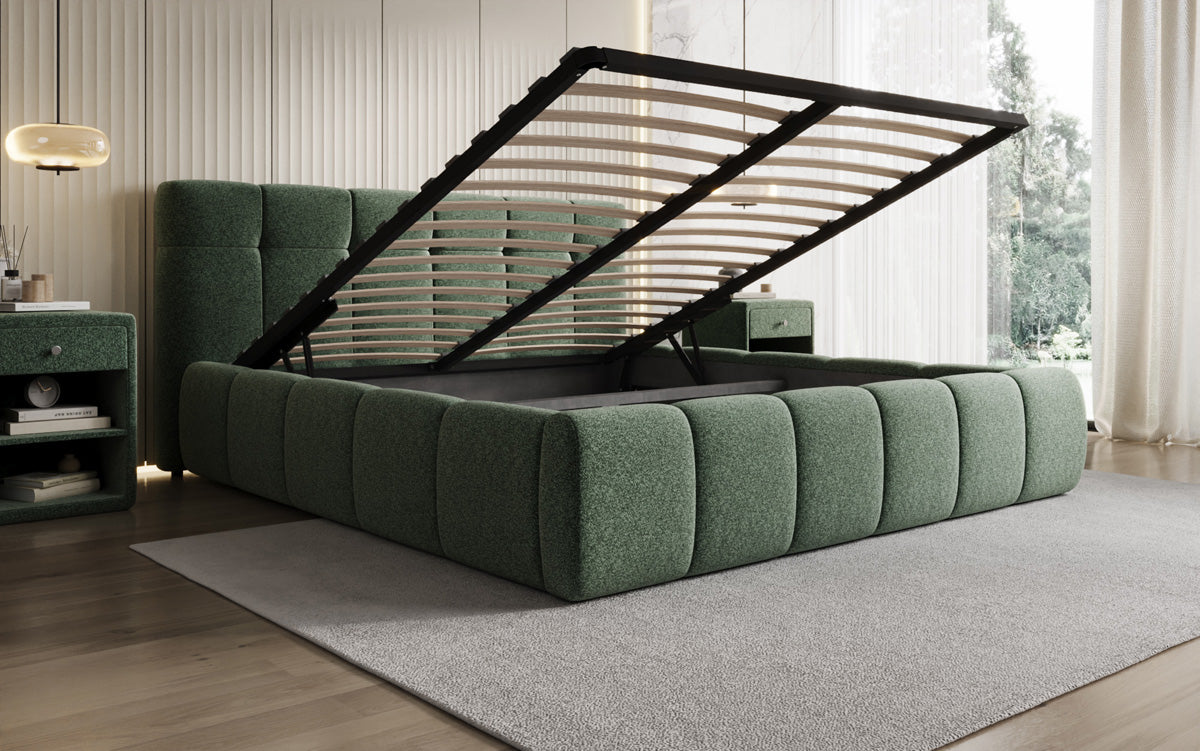 Designer Polsterbett Helena in Strukturstoff mit Stauraum