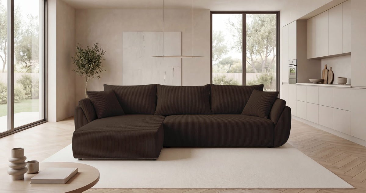 Designer Sofa Lenoa L mit Schlaf- und Klappfunktion in Cord