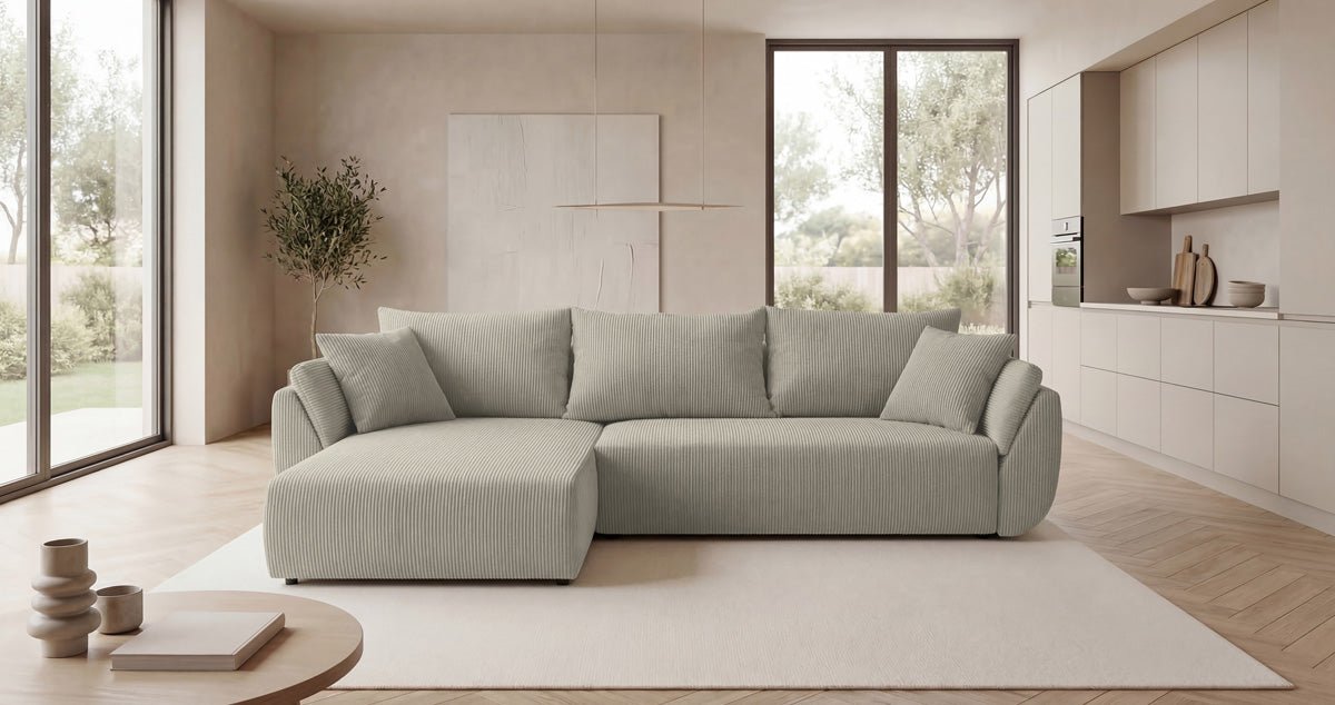 Designer Sofa Lenoa L mit Schlaf- und Klappfunktion in Cord