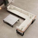 Vayla – Wohnlandschaft mit Doppeltisch & Ecksofa aus schwarzem Aluminium | Aevora™ Kollektion