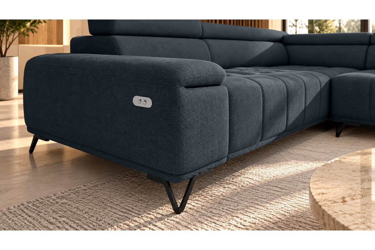 Ecksofa Volo in Chenille Blau, Ottomane rechts – Ansicht 5