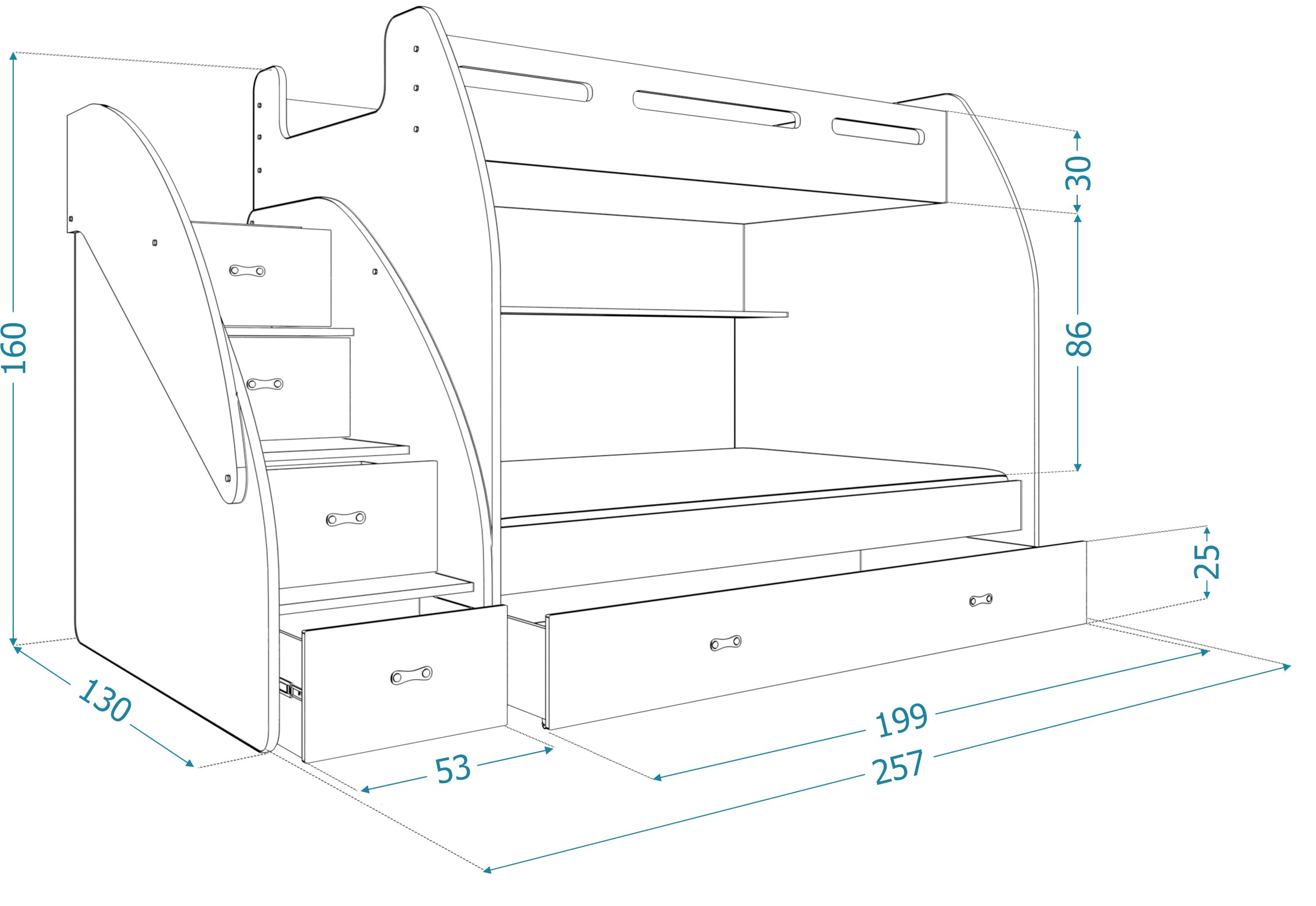 Kinderhochbett Dream - mit zwei Liegeflächen, viel Stauraum & Matratzen inklusive