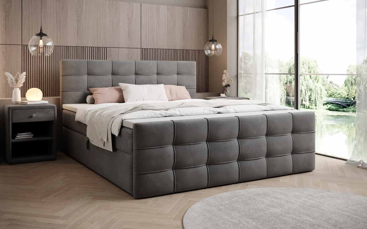 Boxspringbett Luxor Samt mit Stauraum - Luxusbetten24