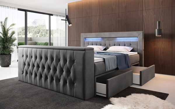 Boxspringbett Menzogna mit TV Lift, USB und Stauraum (2 Schubladen)