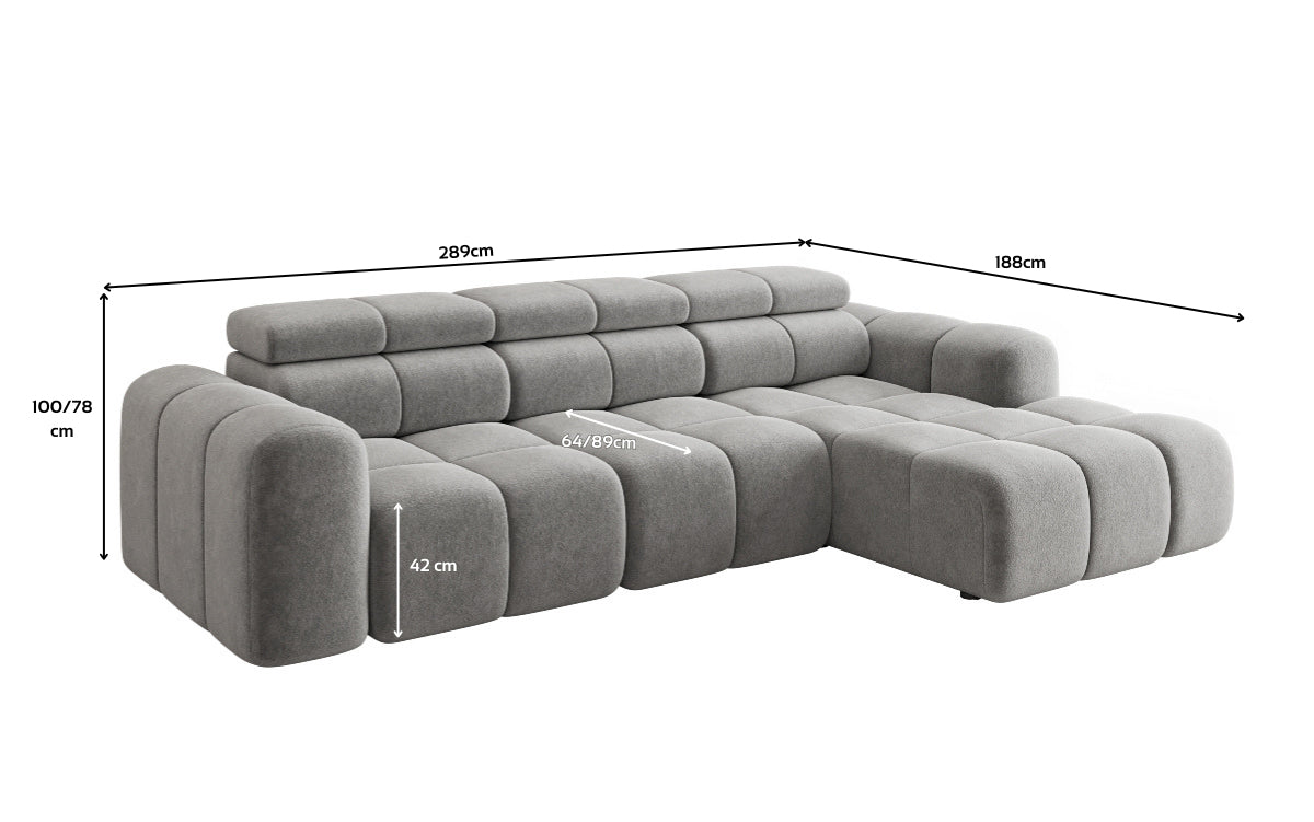 Designer Sofa Mia L mit elektrischer Sitzerweiterung in Chenille