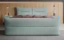 Boxspringbett Elea Leinen-Optik in Vintage Blau (Beverly 16) – Milieu frontal