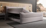 Boxspringbett Elea Leinen-Optik in Hellgrau (Beverly 24) – Stauraum geöffnet seitlich