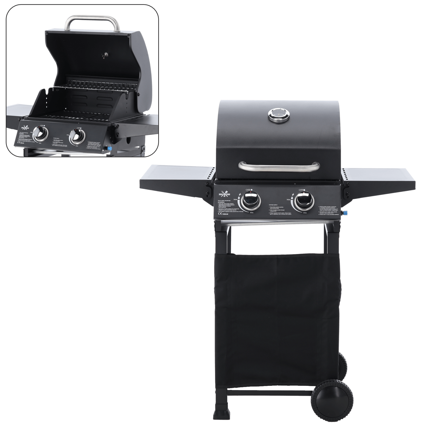 Gasgrill BarbecuePro – 2-Brenner Grillwagen mit Thermometer & klappbaren Seitentischen